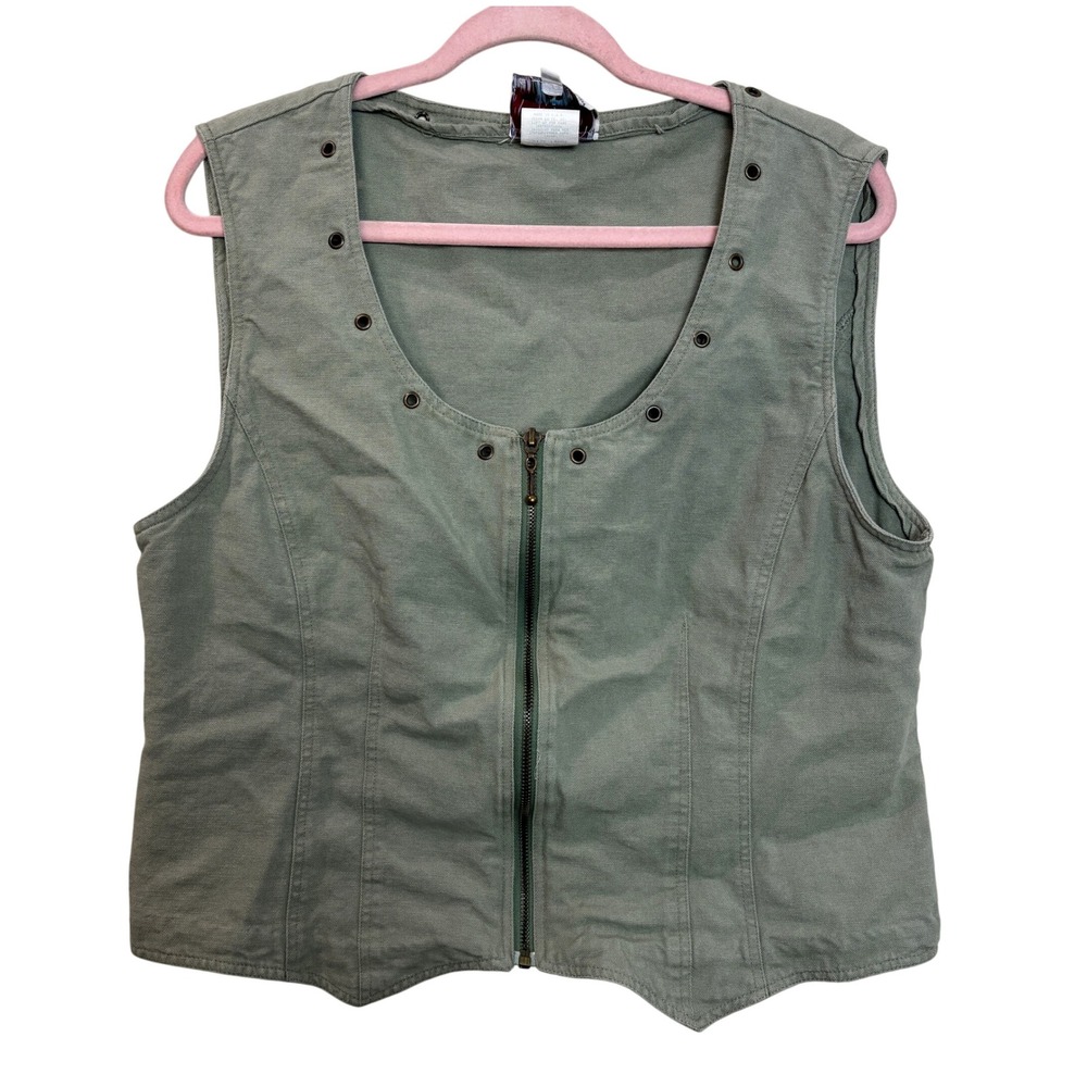 River Ridge‎ Trading Company Vest Olive Green Large Zip Up Top Canvas Sleeveless